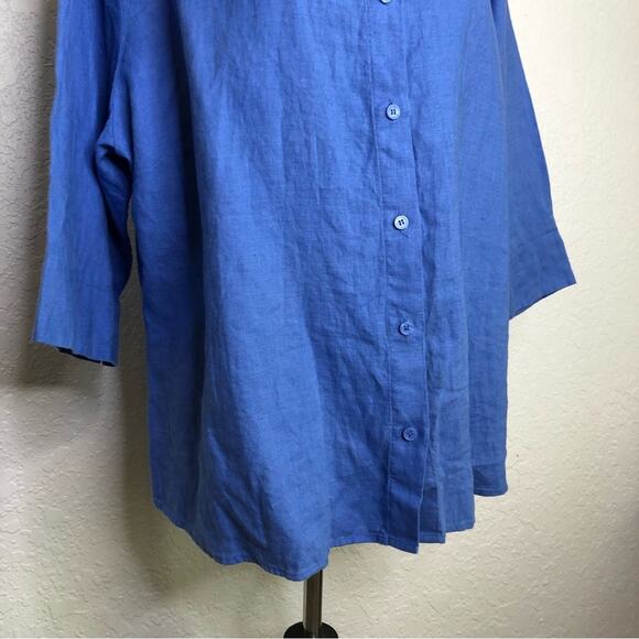 Zyga Lin'n Laundry bright blue linen button down top size FR 42 or US Large - Picture 3 of 14